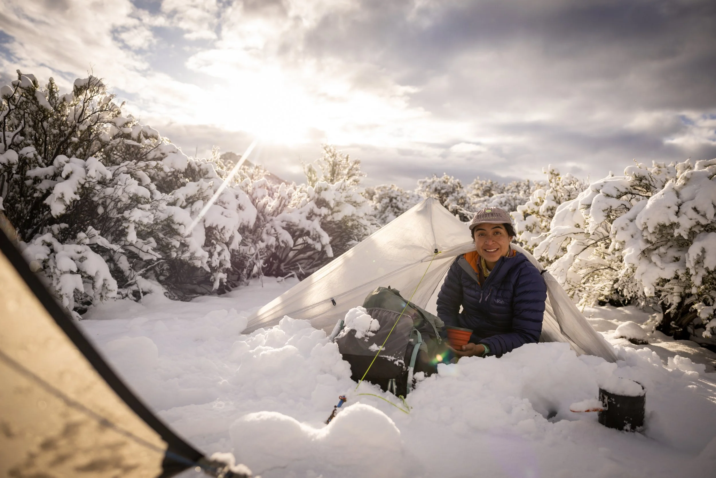 Zelzin camping in snow Baja